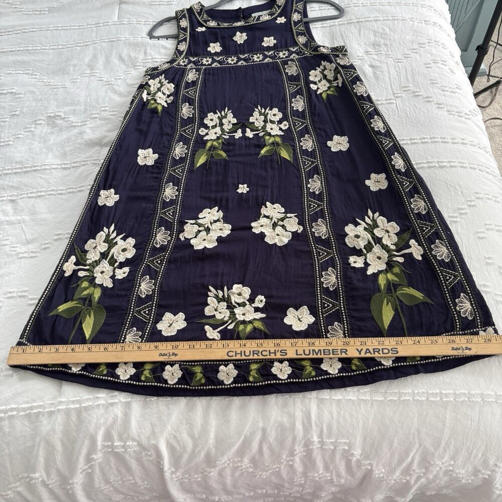 Anthropologie Maeve Rosa Embroidered Swing Shift Dress Navy Floral Cotton US 2 - Picture 15 of 16